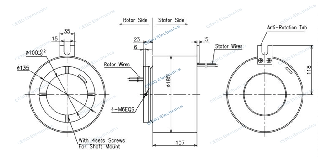 IP65 Water proof slip ring with through hole industrial rotary joint